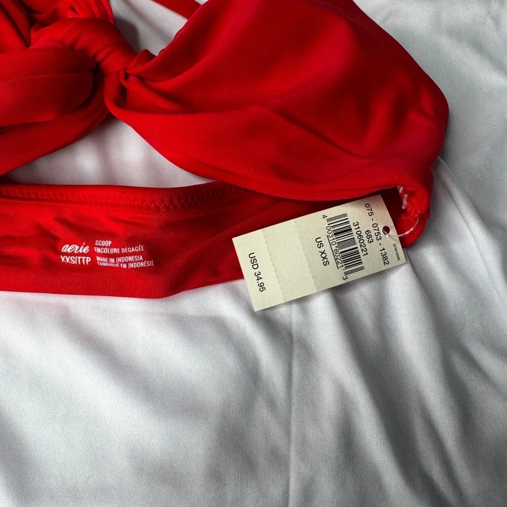 Aerie Red Front‎ Tie Scoop Neck Halter Bikini Top XXS New 075-0753-1382